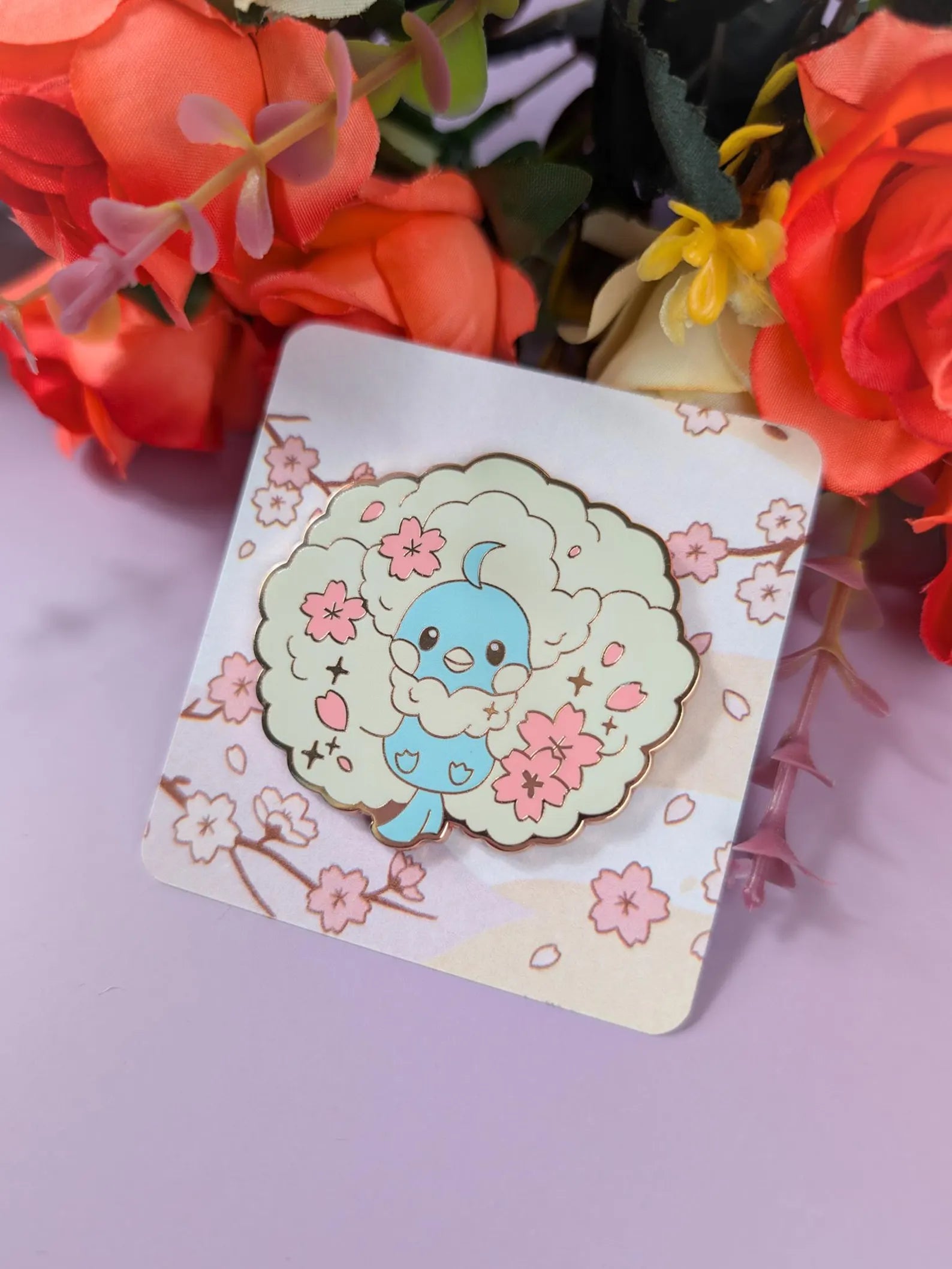 2" Mega Altaria Cherry Blossom Rose Gold Hard Enamel Pin