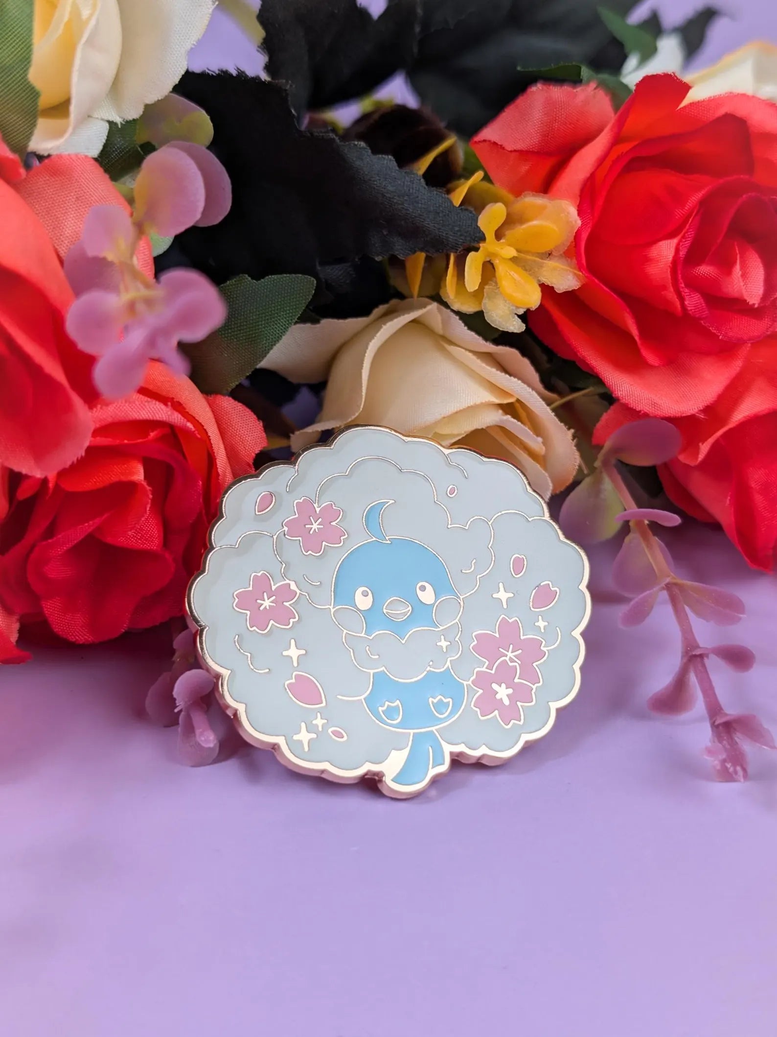 2" Mega Altaria Cherry Blossom Rose Gold Hard Enamel Pin