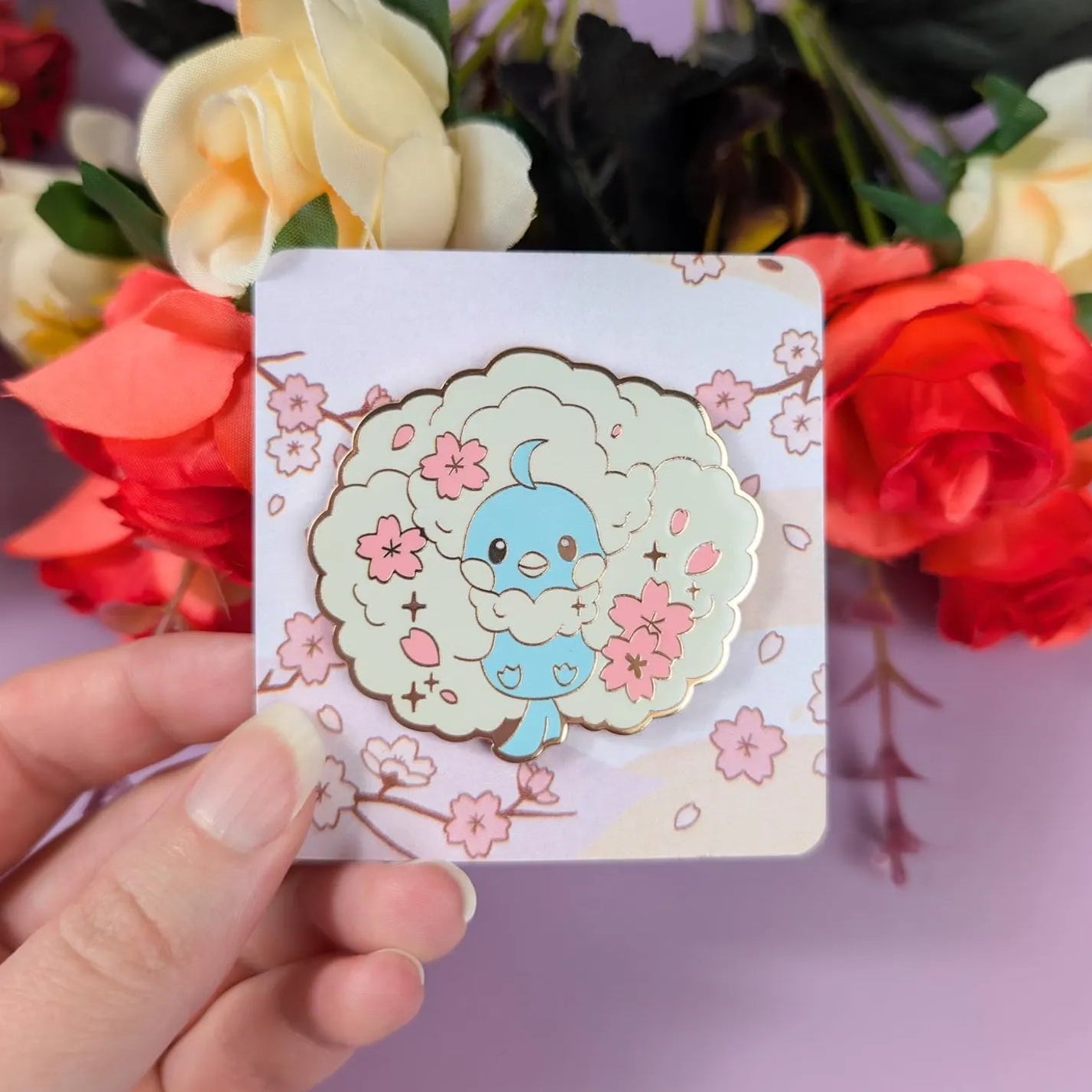 2" Mega Altaria Cherry Blossom Rose Gold Hard Enamel Pin